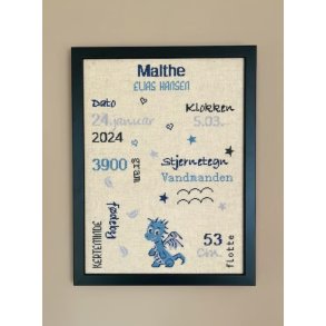 Fdselsdagsminde Drage - broderikit - bestillingsvare