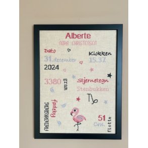 Fdselsdagsminde Flamingo - broderikit - bestillingsvare