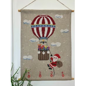Santas hot air balloon - adventskalender - broderikit - bestillingsvare