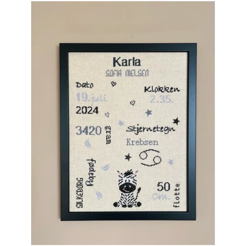 Fdselsdagsminde Zebra - broderikit - bestillingsvare